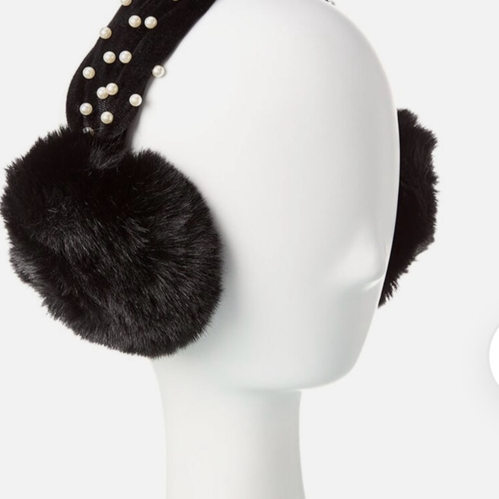 Surell Black Faux Fur Earmuffs with Pearl Details